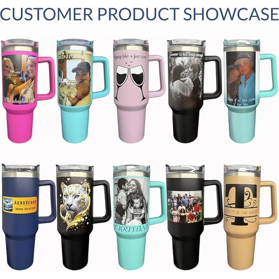 Personalized Tumbler With Handle-Custom 40oz Travel Cup With Lid And Straw-Laser Engraved With Name,Logo,Text,Image-Personalized Gifts For Mom,Dad,Birthday