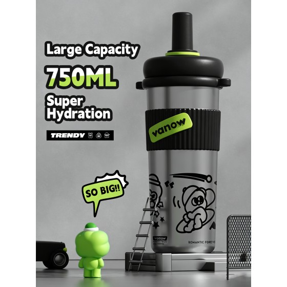 Stainless Steel Straw Cup, 750ml/25oz Leak-Proof Cup, Reusable Double-Wall Insulated Bottle with Trendy Graffiti Design, Insulated Coffee Travel Mug