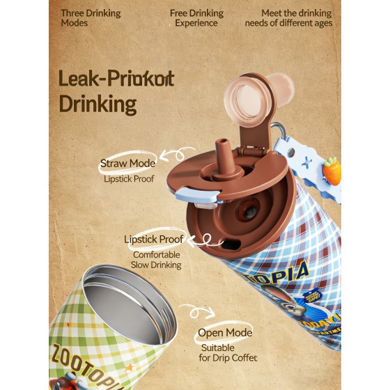 550ML Plaid Zootopia Collaboration Judy Nickle Insulated Cup with Straw