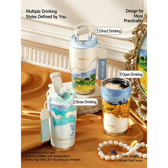 Van Gogh Collaboration Series Travel Mug, Coffee Cup, Vacuum Insulated Cup Suitable for water, iced tea or coffee, smoothies, and other beverages (500ml)