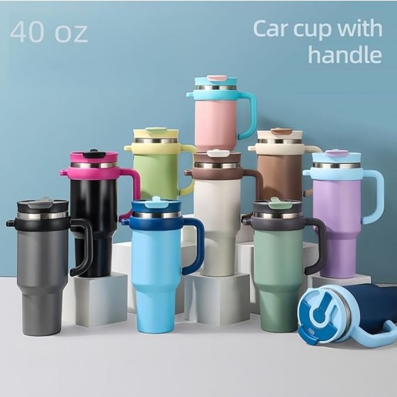 CUPCRAZE Tumbler with Handle and Straw 40 oz  Compatible for Travel Insulated Stainless Steel Cup